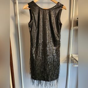 JESSICA SIMPSON COCKTAIL DRESS Sz. 2 BLACK, FAUX FEATHERS SHIMMERY Showstopper!!